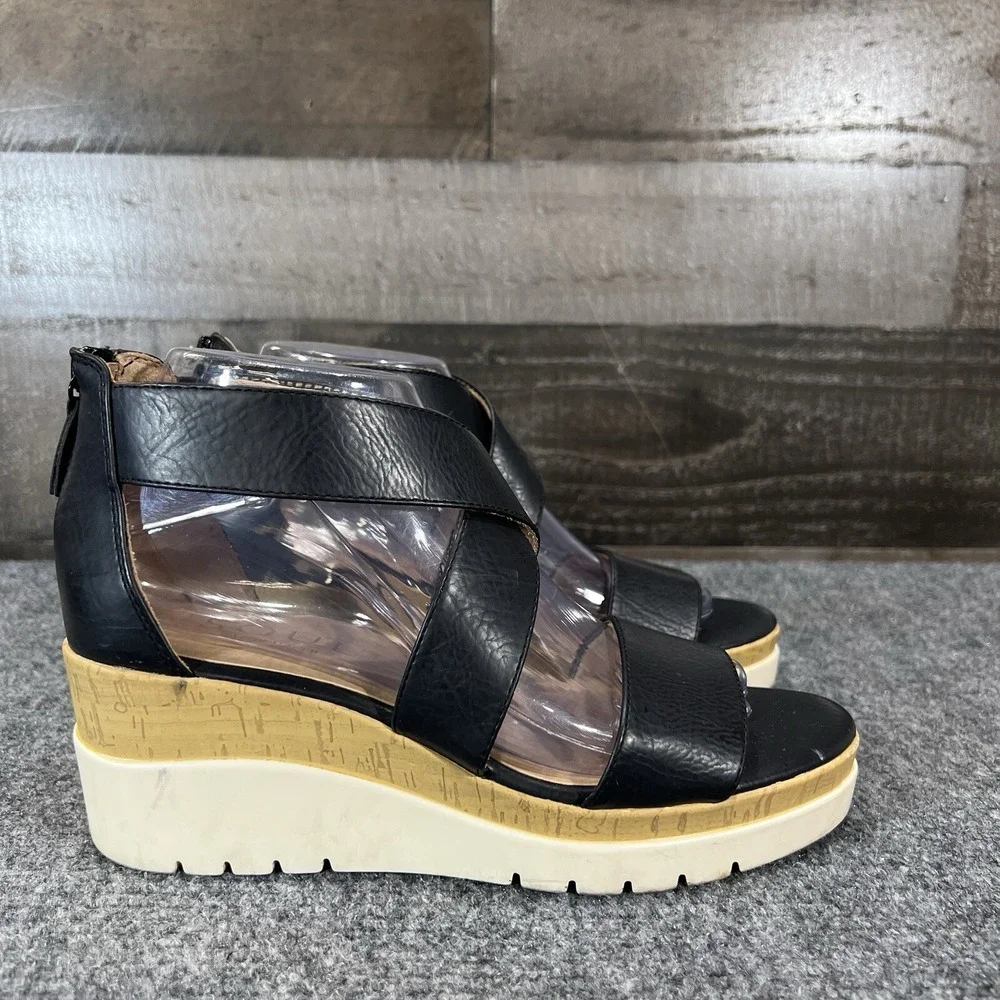 SOUL Naturalizer Goodtimes Wedge Sandals Crisscross Black Womens Size 7.5